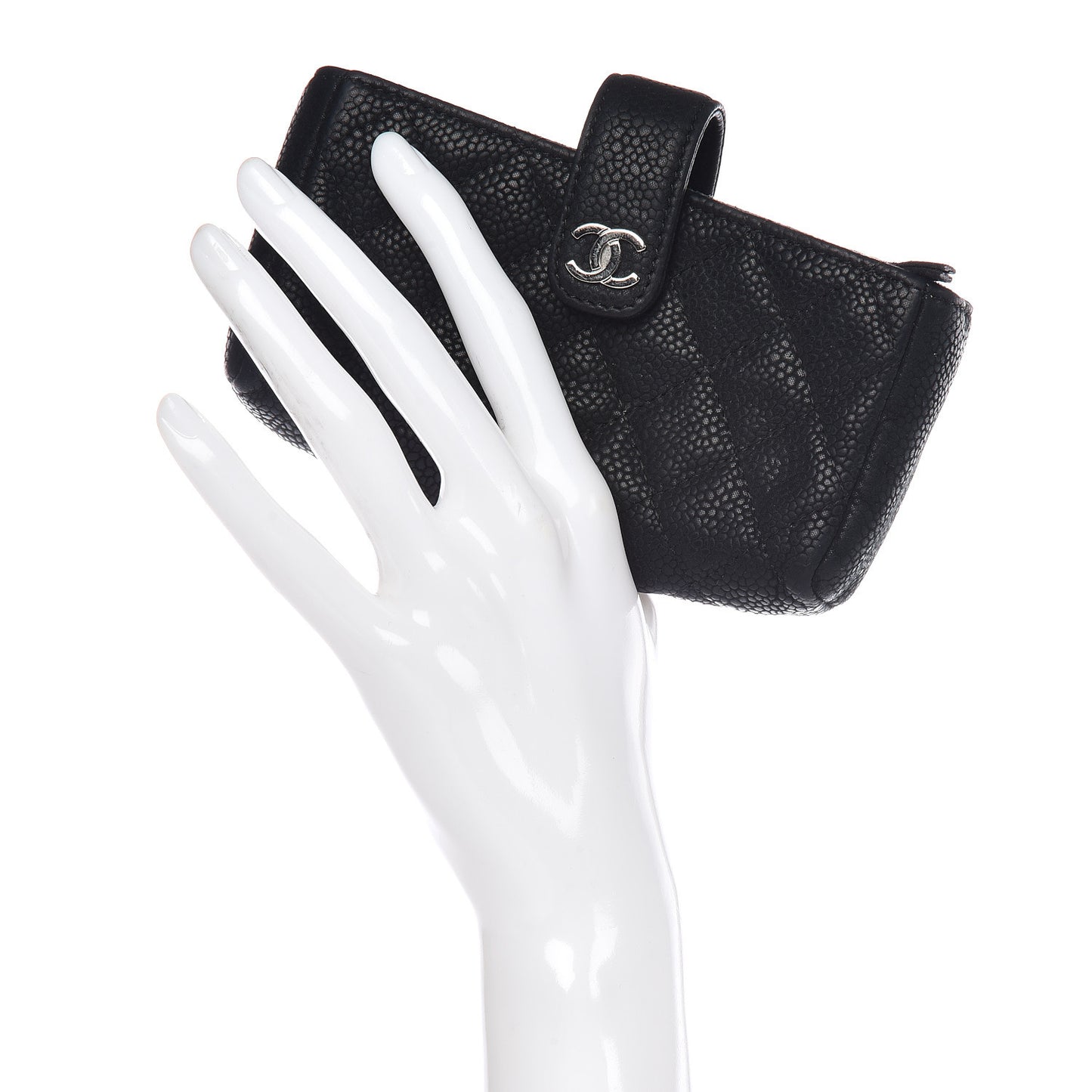 Caviar Quilted Mini Phone Holder Clutch Black