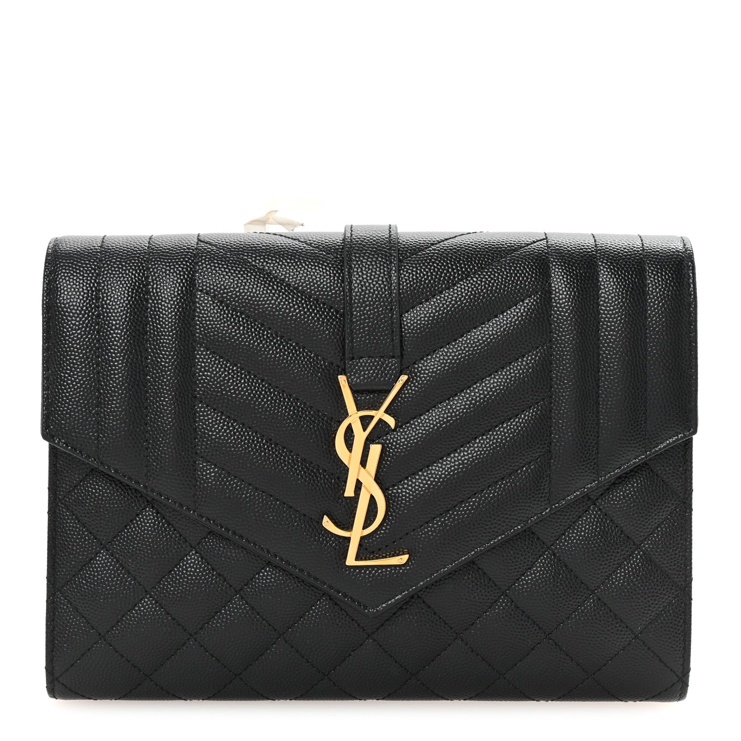 Saint Laurent Grain De Poudre Textured Mixed Matelasse Triquilt Monogram Clutch Black 1 of 7