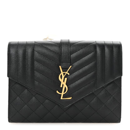 Saint Laurent Grain De Poudre Textured Mixed Matelasse Triquilt Monogram Clutch Black 1 of 7