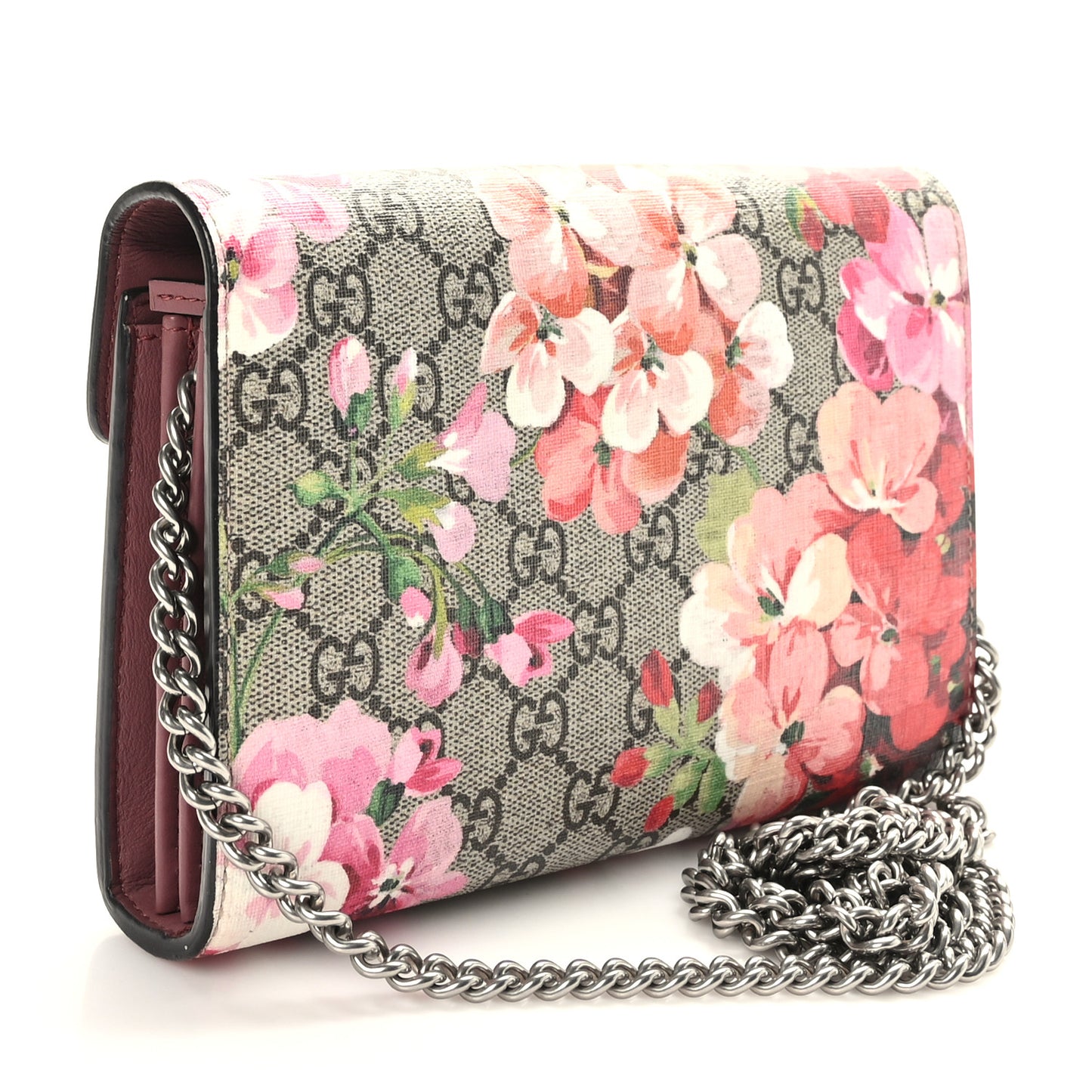 GG Supreme Monogram Blooms Mini Dionysus Chain Wallet Beige Multicolor Dry Rose
