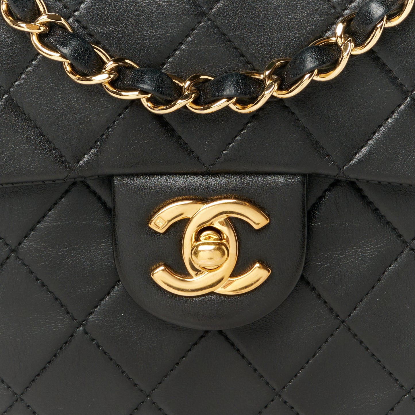Lambskin Quilted Mini Square Flap Black