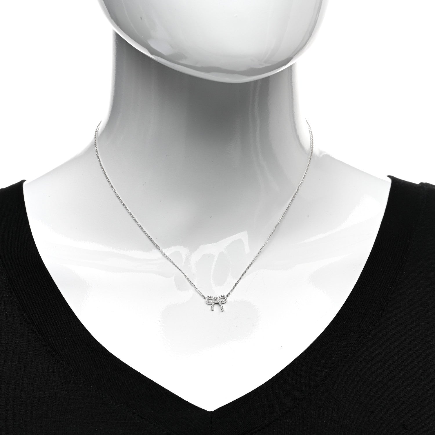 Tiffany 18K White Gold Diamond Mini Bow Pendant Necklace 2 of 5