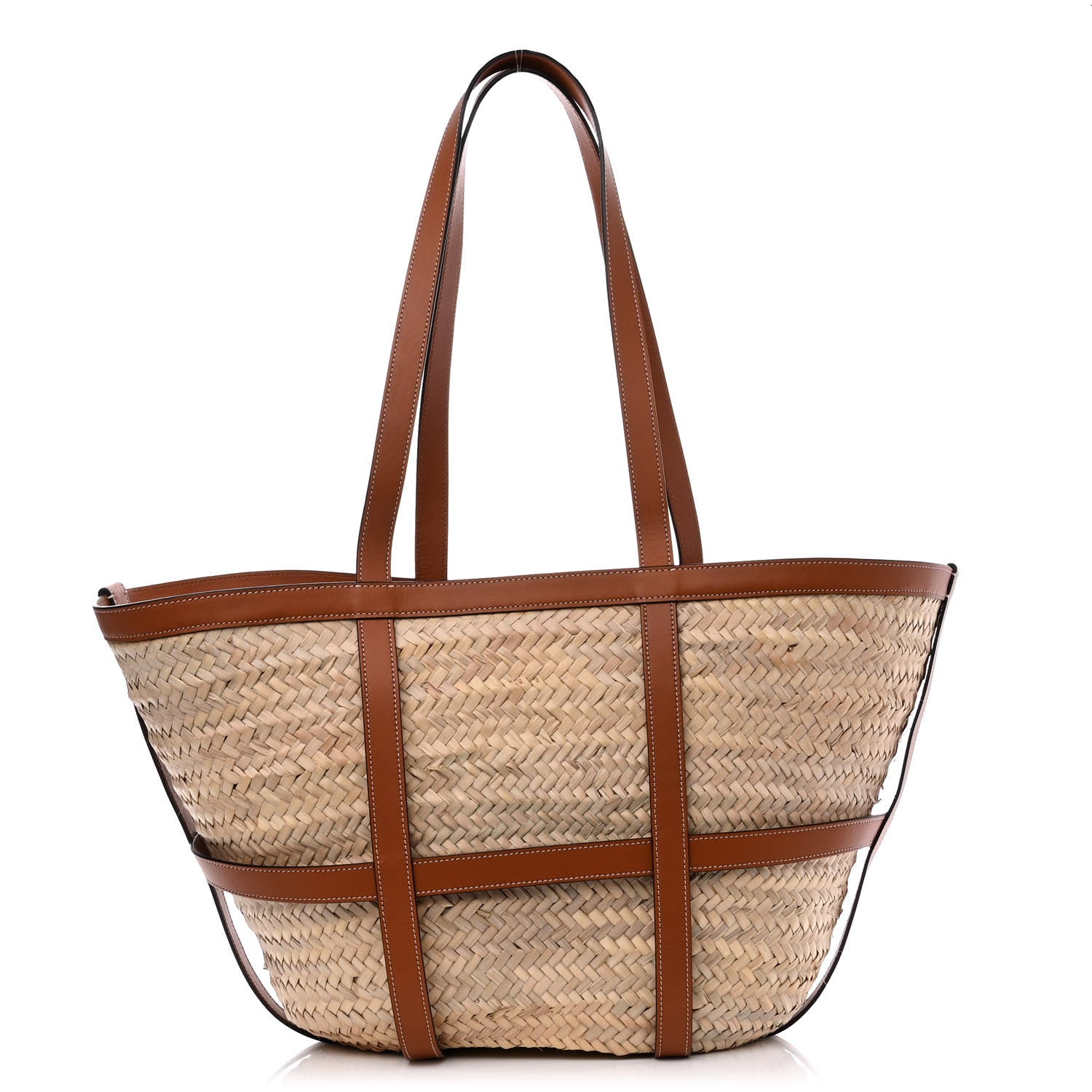Celine Raffia Calfskin Large Gridded Basket Tote Tan 1 of 10