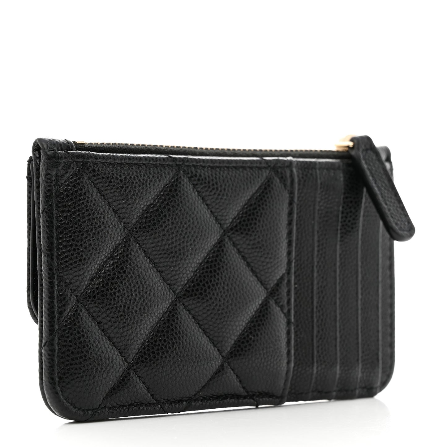 Caviar Quilted Flap Zip Card Holder Black