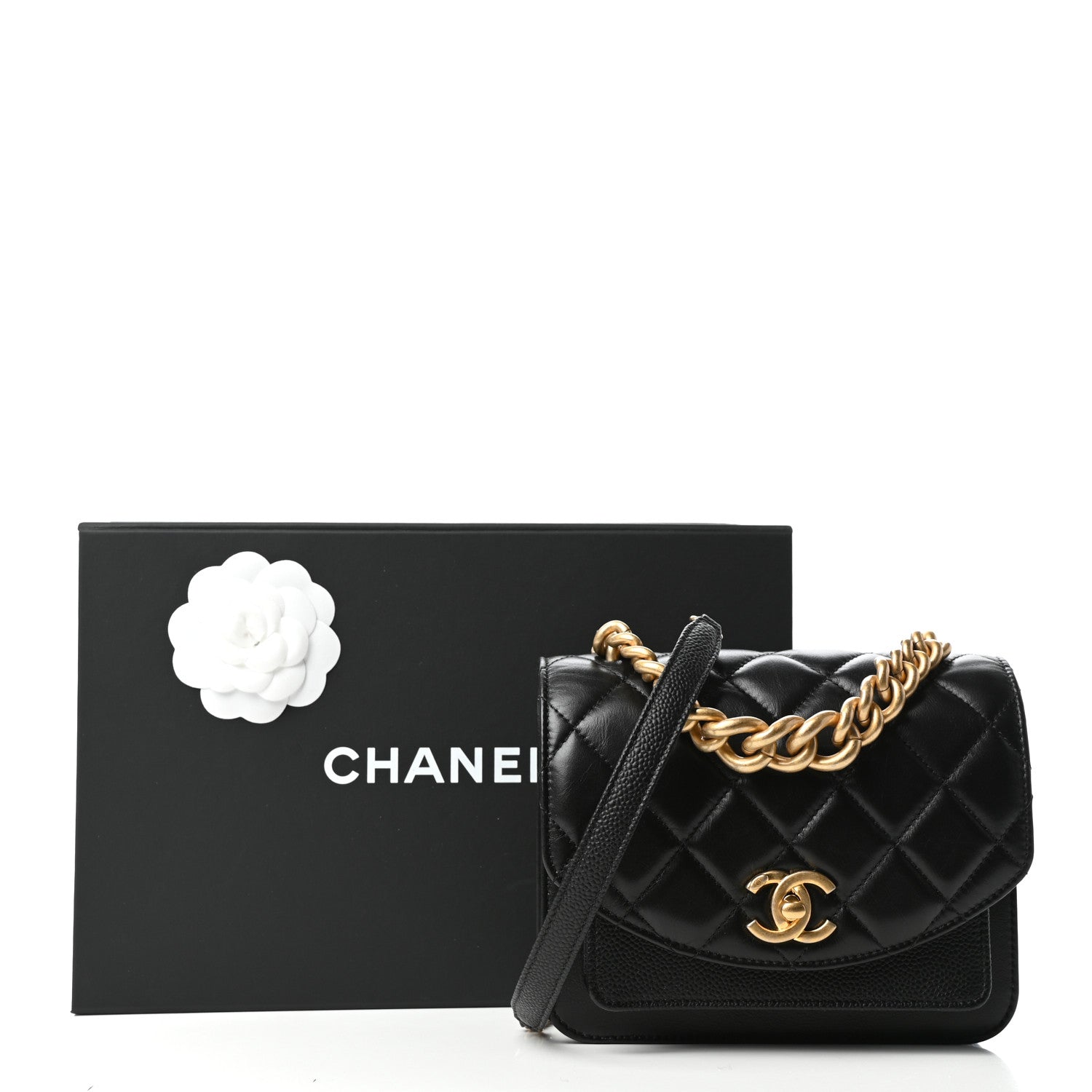 Chanel Calfskin Caviar Quilted Mini Chain Handle Flap Black 10 of 10