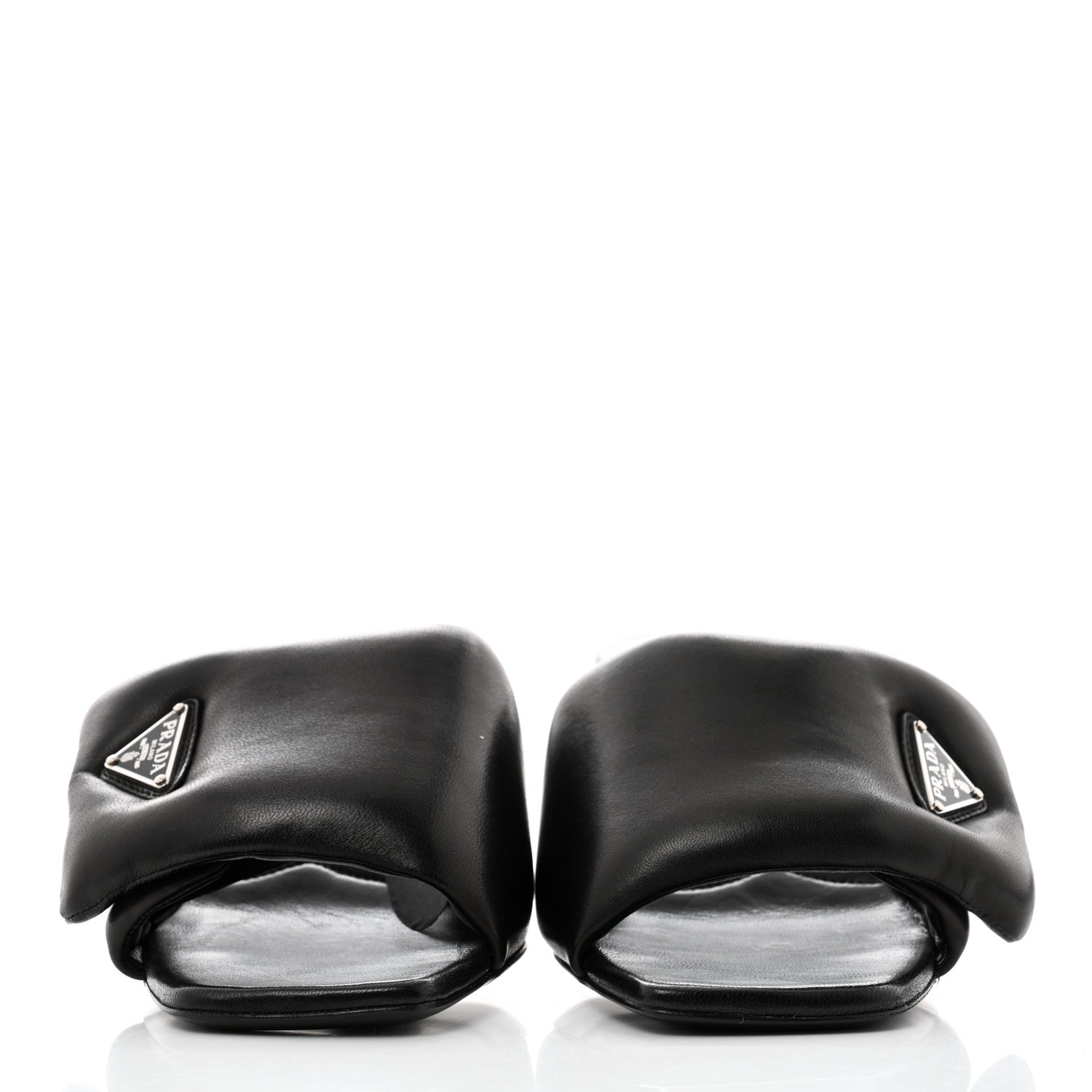 Prada Nappa Soft Padded Metal Triangle Logo 65mm Slide Sandals 37 Black 2 of 8