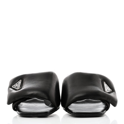 Prada Nappa Soft Padded Metal Triangle Logo 65mm Slide Sandals 37 Black 2 of 8