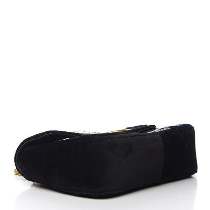 Gucci Velvet Matelasse Marquise Crystals Embroidered Small GG Marmont Shoulder Bag Black 3 of 9