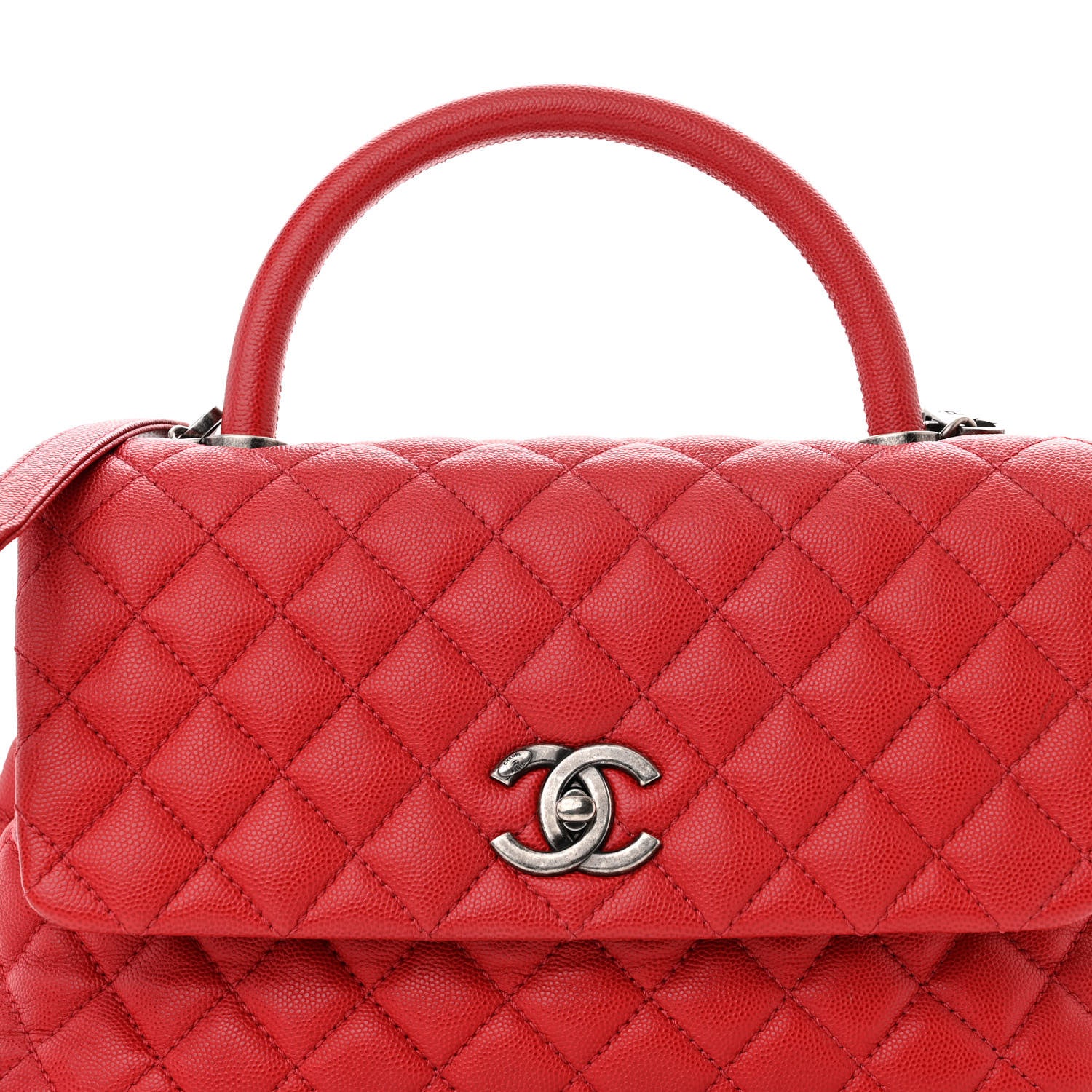 Chanel Caviar Quilted Small Coco Handle Flap Red 8 of 10