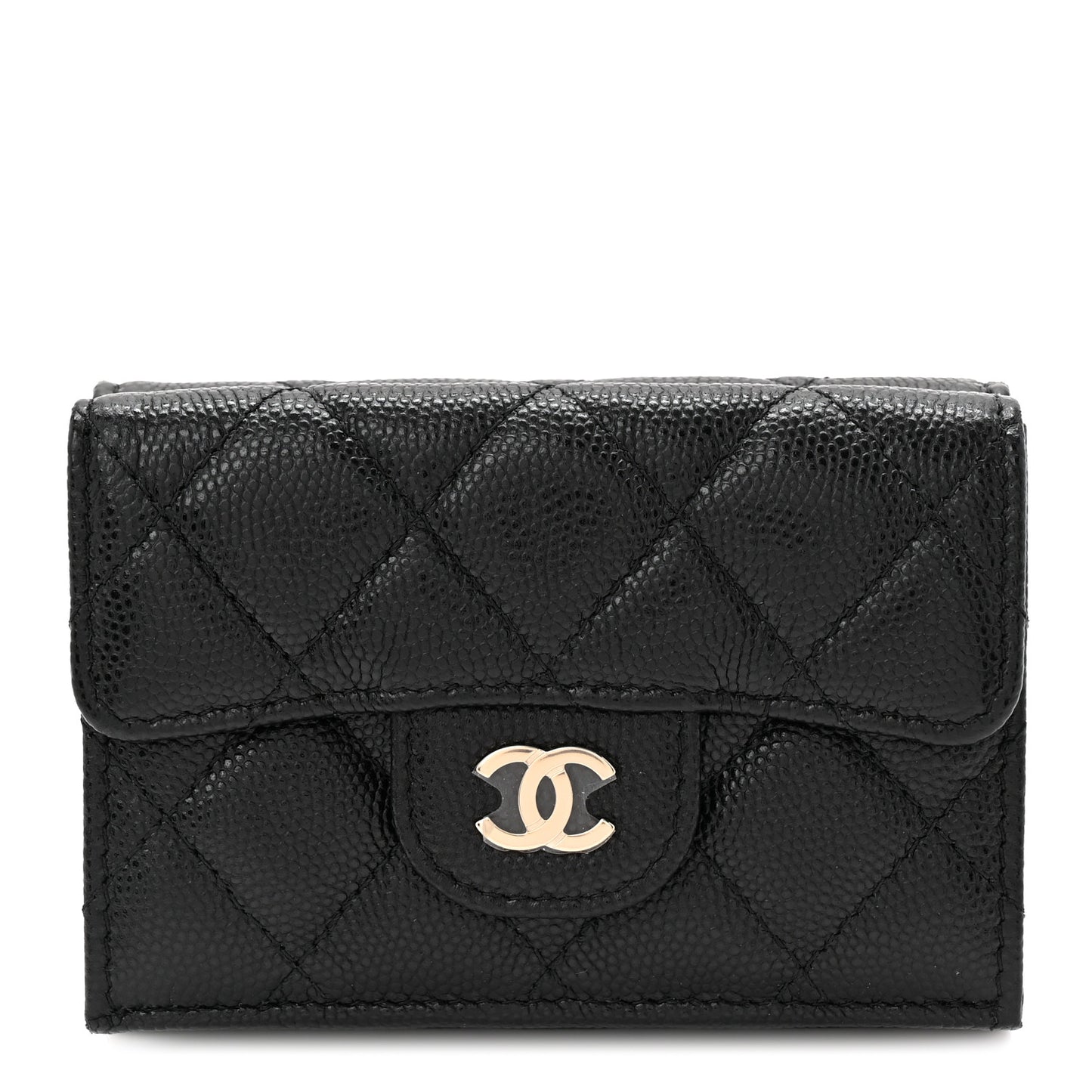 Caviar Quilted Double Flap Wallet Black