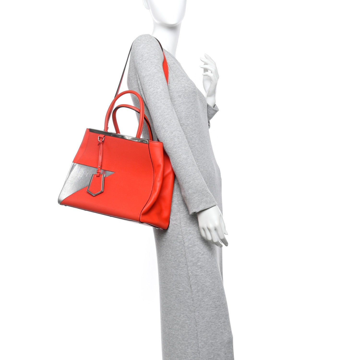 Fendi Vitello Elite Regular 2Jours Tote Papavero Silver 2 of 14