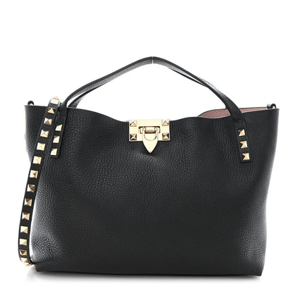 Valentino Garavani Grained Calfskin Small Rockstud Flip Lock Tote Black Rose Quartz 3 of 11