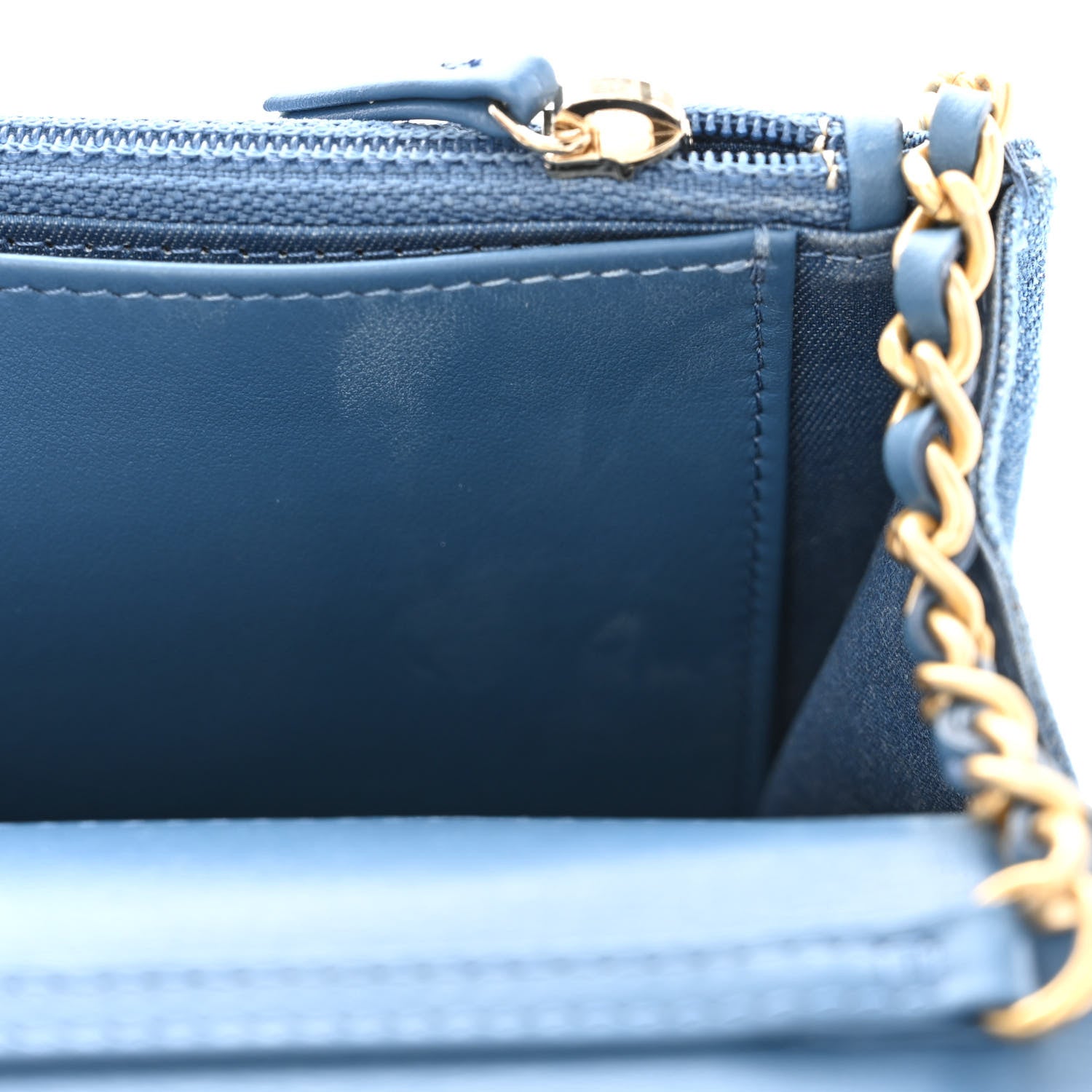 Chanel Denim Quilted CC Pearl Crush Wallet On Chain WOC Blue 9 of 14