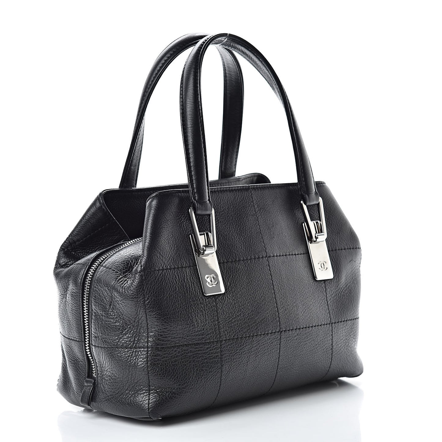 Caviar Square Stitched Medium Tote Black