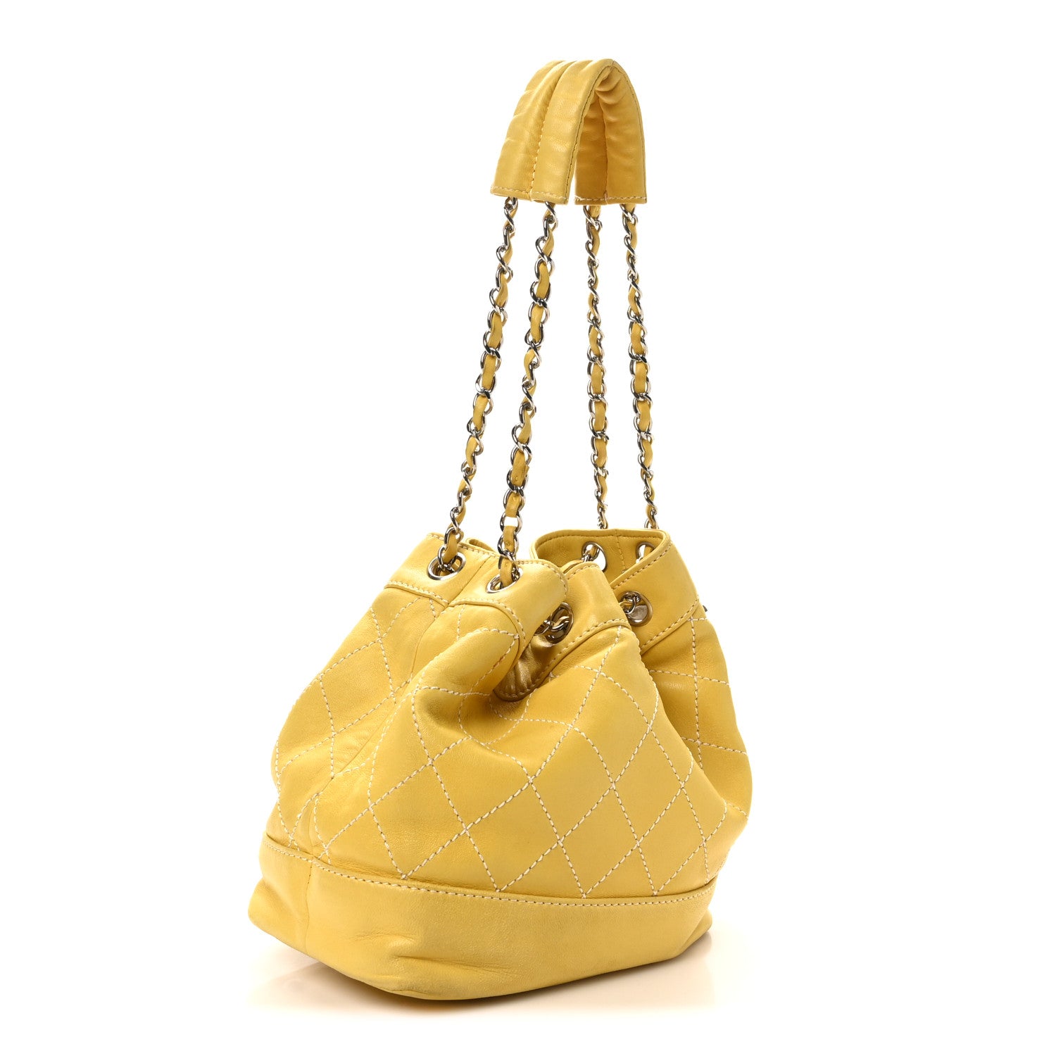Chanel Calfskin Contrast Stitch Surpique Bucket Bag Yellow 3 of 10