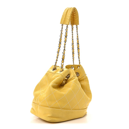 Chanel Calfskin Contrast Stitch Surpique Bucket Bag Yellow 3 of 10