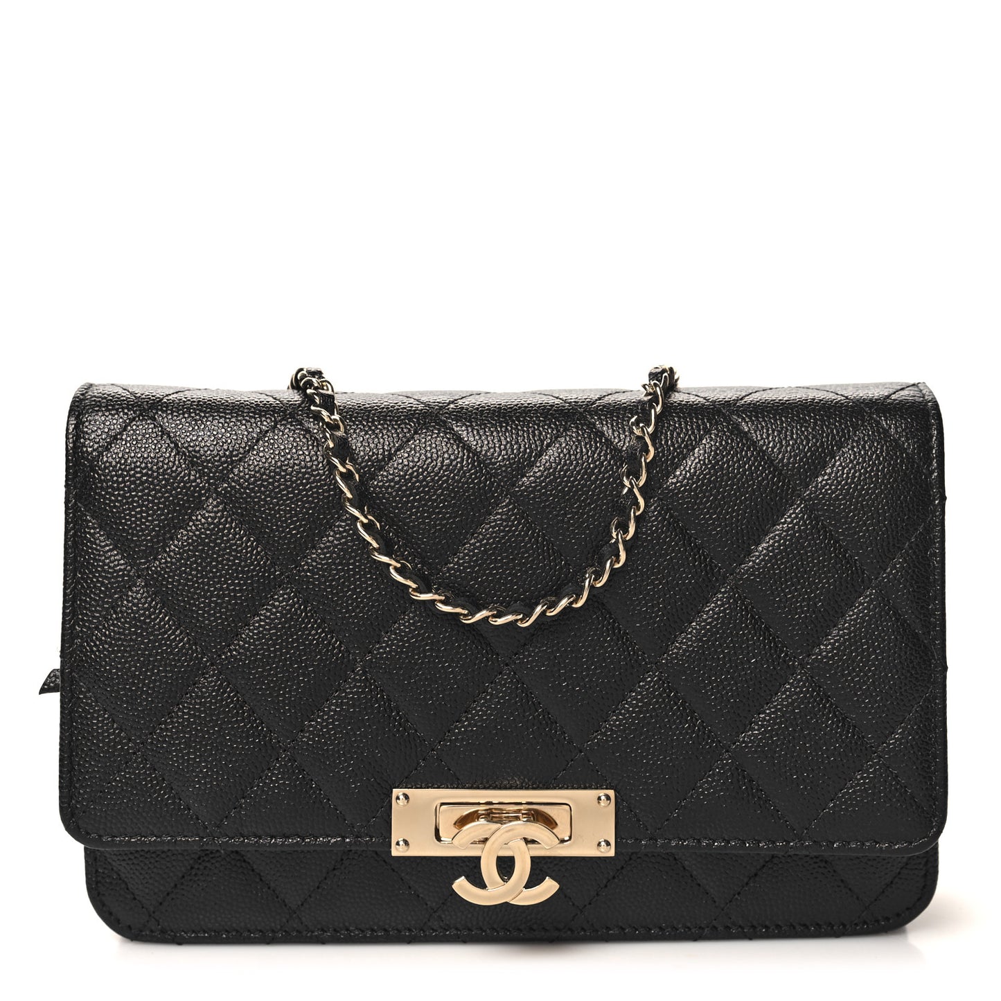 Caviar Quilted Golden Class Wallet On Chain WOC Black