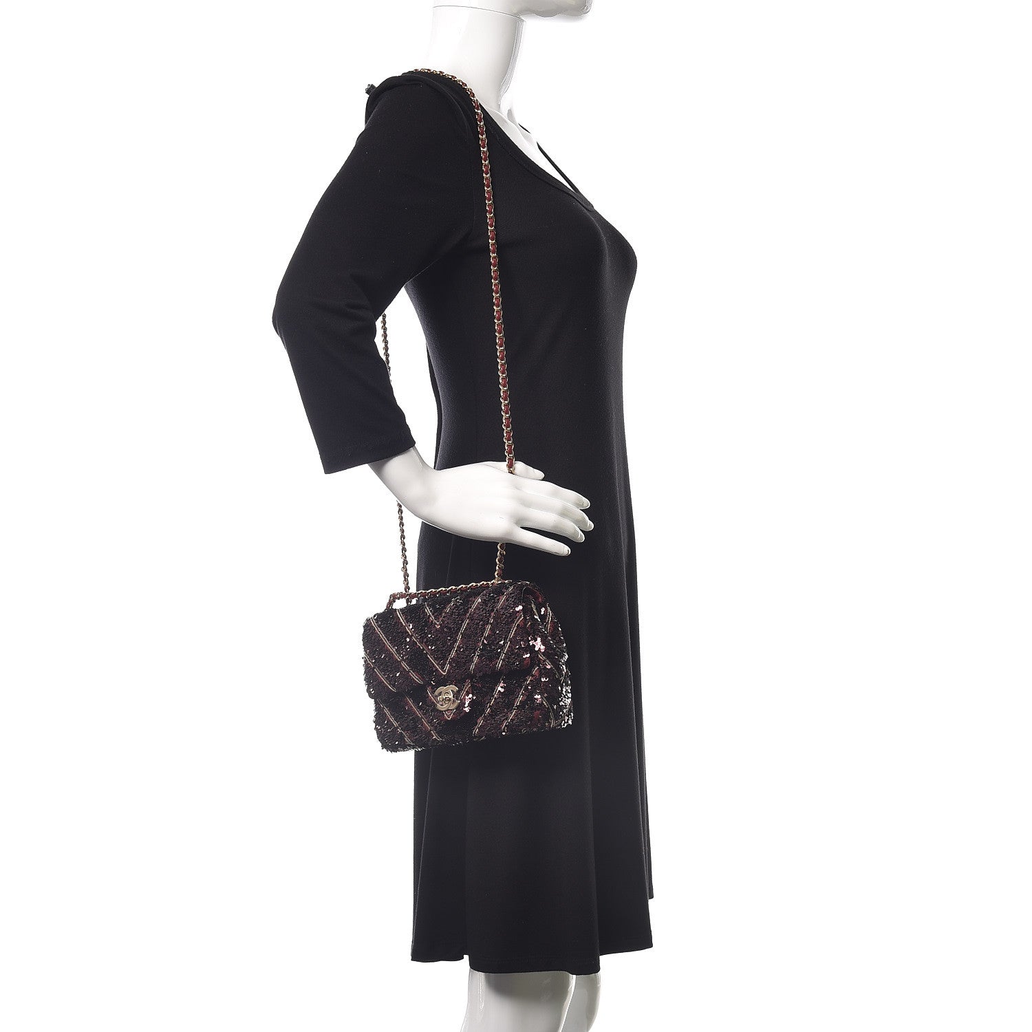 Chanel Sequins Chevron Classic Flap Burgundy 2 of 9