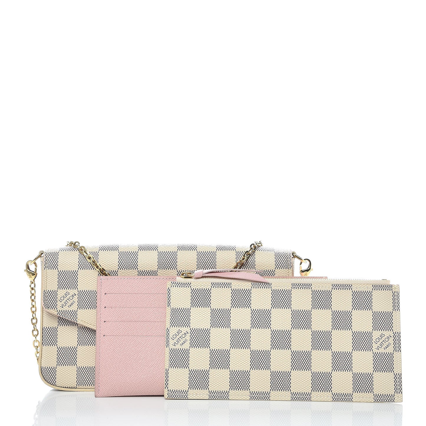 Damier Azur Pochette Felicie Chain Wallet Rose Ballerine