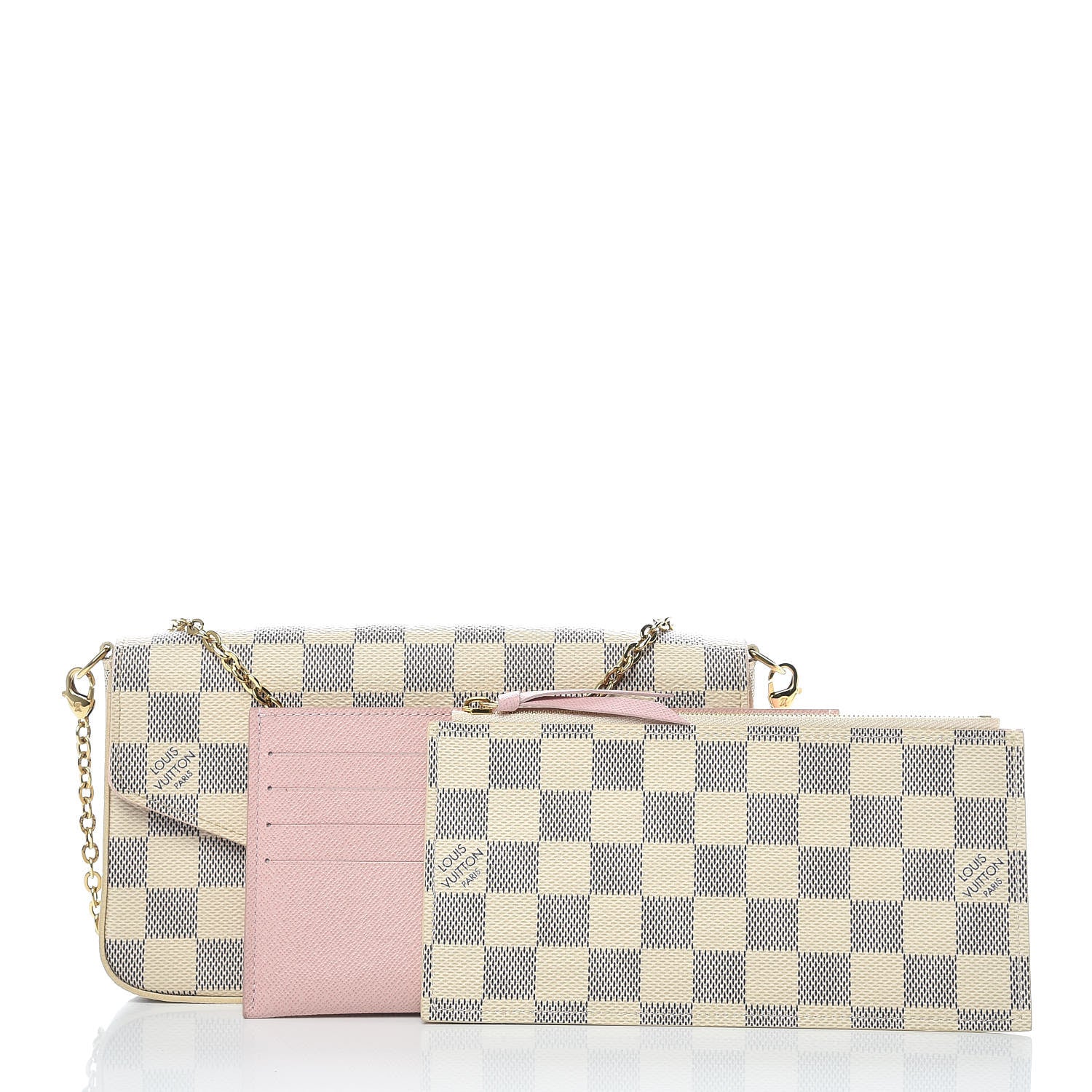Louis Vuitton Damier Azur Pochette Felicie Chain Wallet Rose Ballerine 3 of 10