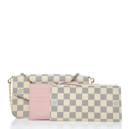 Louis Vuitton Damier Azur Pochette Felicie Chain Wallet Rose Ballerine 3 of 10