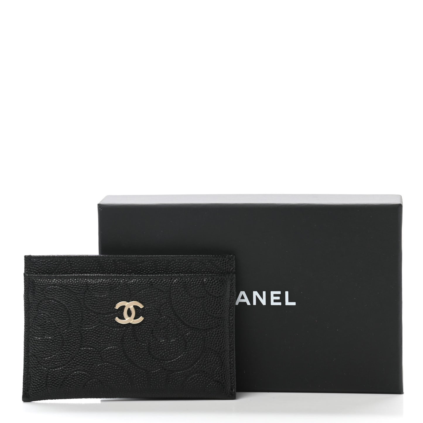 Caviar Camellia Embossed Card Holder Black