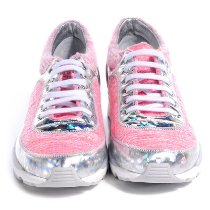 Chanel Tweed Suede Calfskin Sneakers 39 Pink 2 of 6