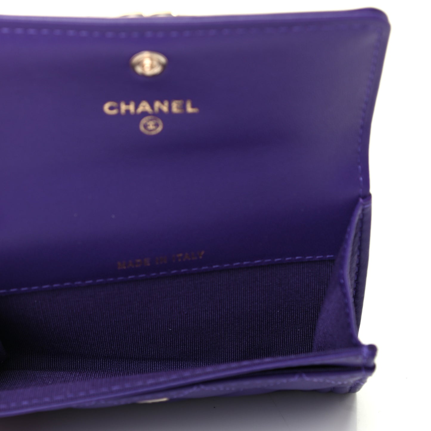Lambskin Quilted Boy Flap Card Holder Purple