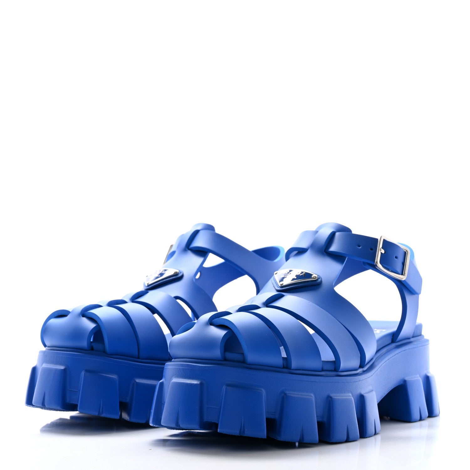 Prada Foam Rubber Metal Triangle Logo Mens Monolith 55mm Cage Sandals 5 Azzurro 3 of 11