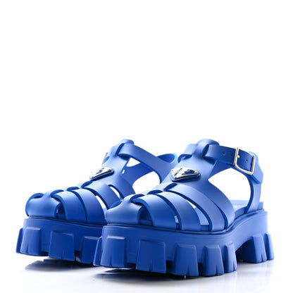 Prada Foam Rubber Metal Triangle Logo Mens Monolith 55mm Cage Sandals 5 Azzurro 3 of 11