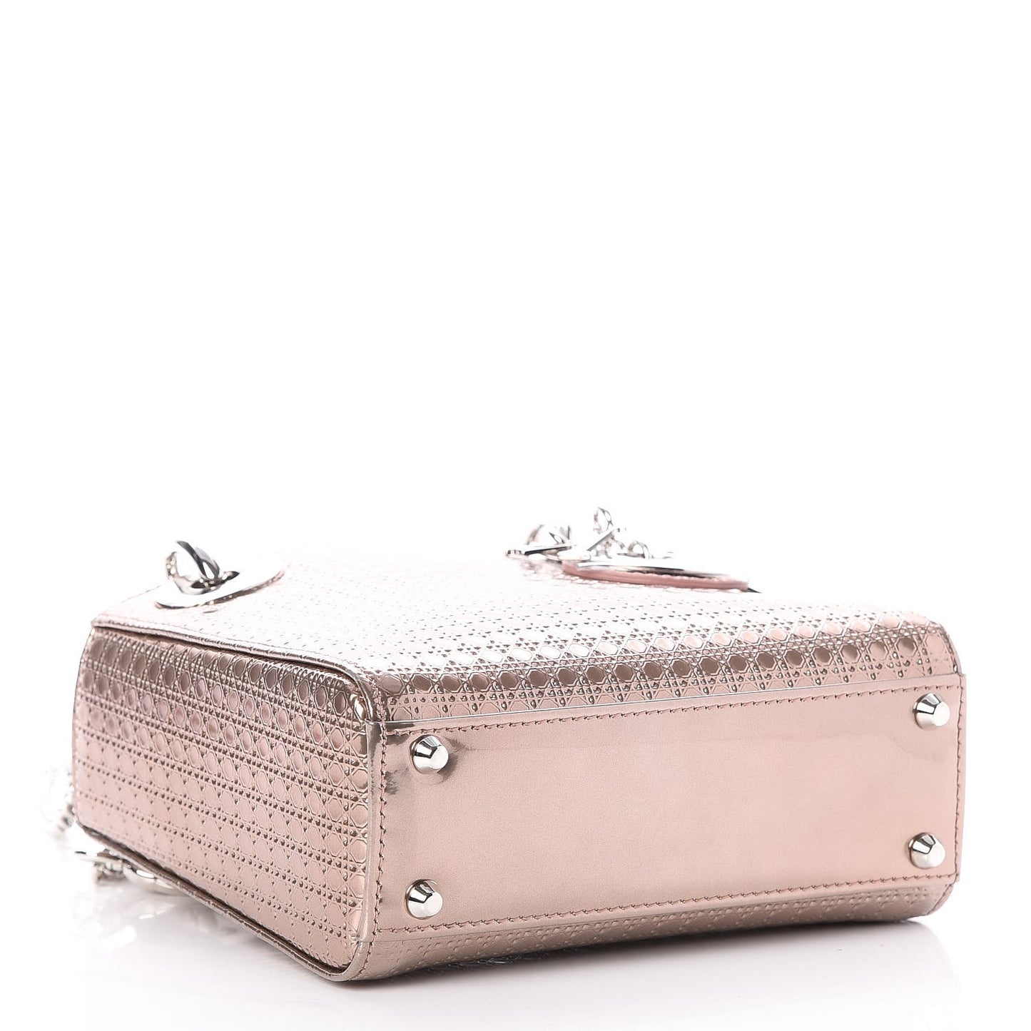 Metallic Patent Micro-Cannage Mini Lady Dior Champagne