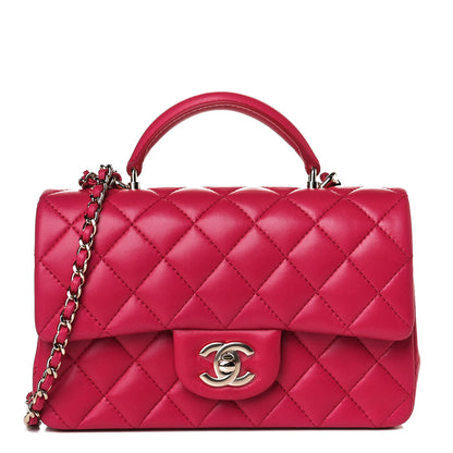 Chanel Lambskin Quilted Mini Top Handle Rectangular Flap Dark Pink 1 of 15
