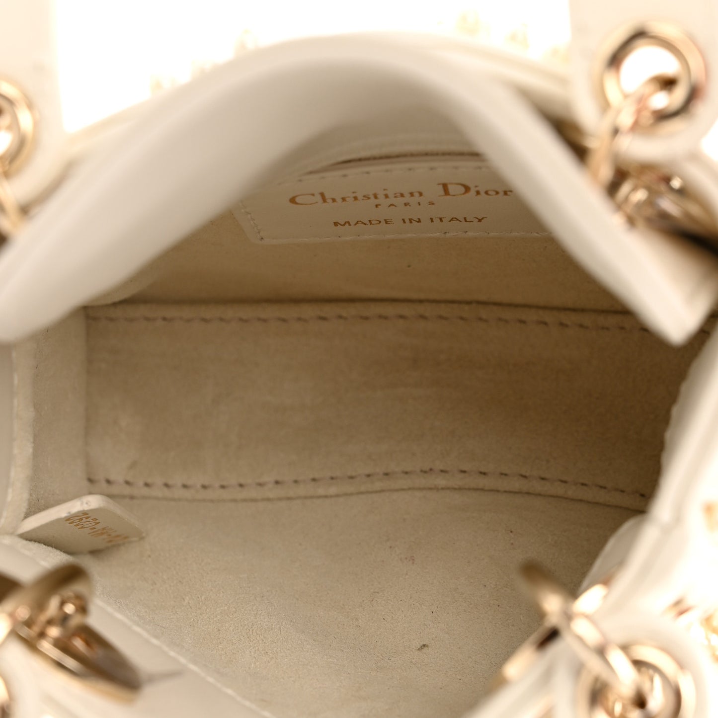 Lambskin Pearl Cannage Micro Lady Dior Latte