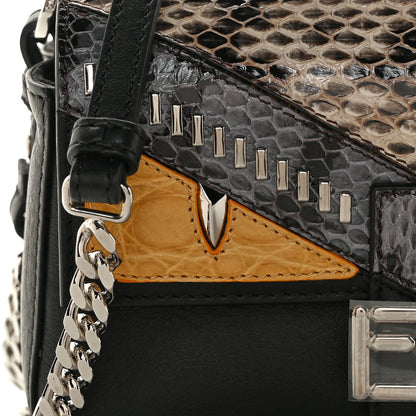 Fendi Calfskin Elaphe Crocodile Monster Studded Micro Double Baguette Black Grigio Polvere 12 of 13