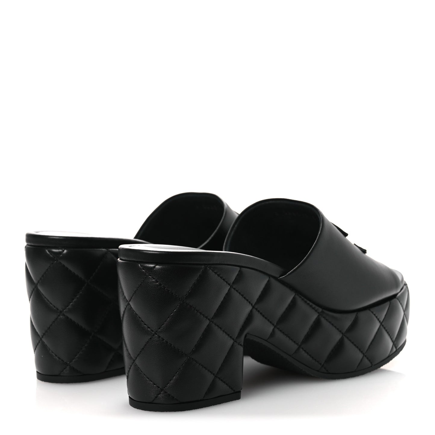 Lambskin Quilted CC Platform Mules 39 Black