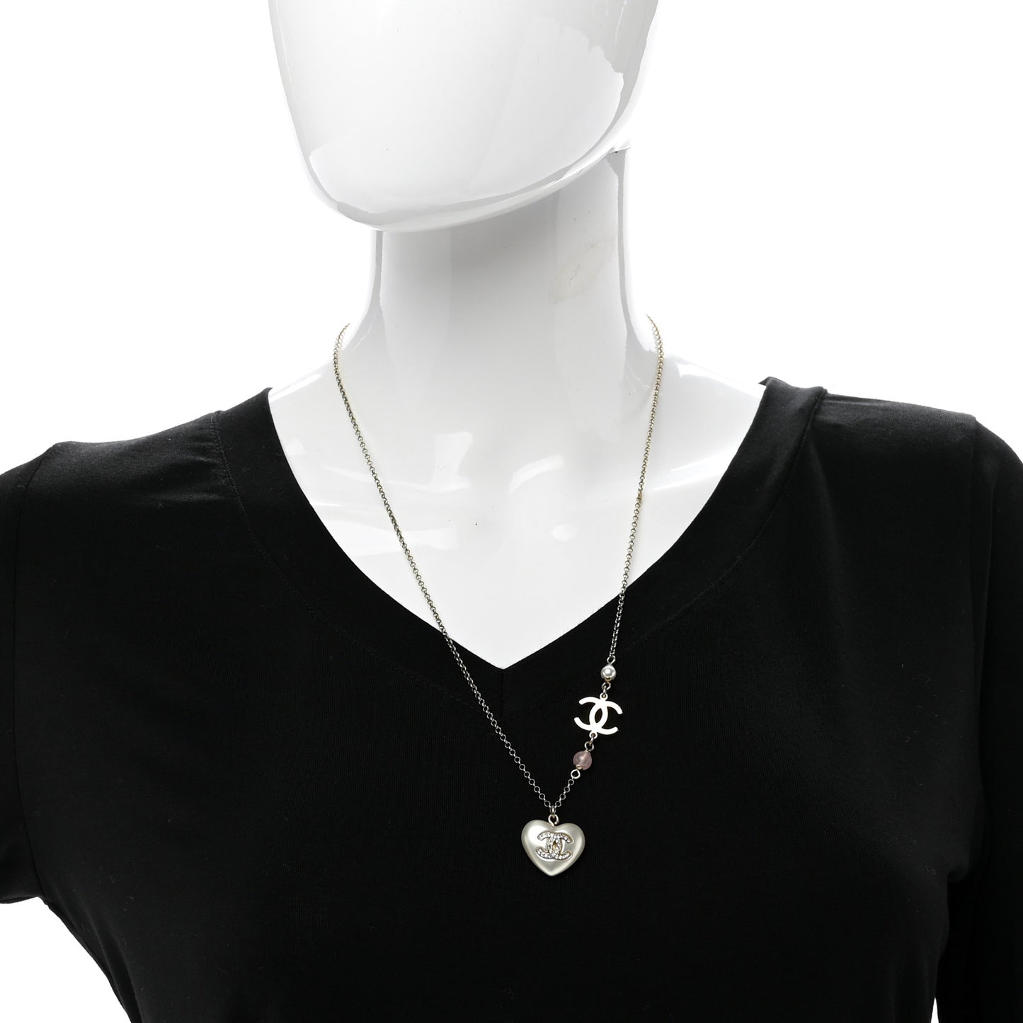 Resin Crystal CC Heart Necklace Pearly White Gold
