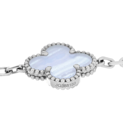 Van Cleef & Arpels 18K White Gold Chalcedony 5 Motifs Vintage Alhambra Bracelet 4 of 5