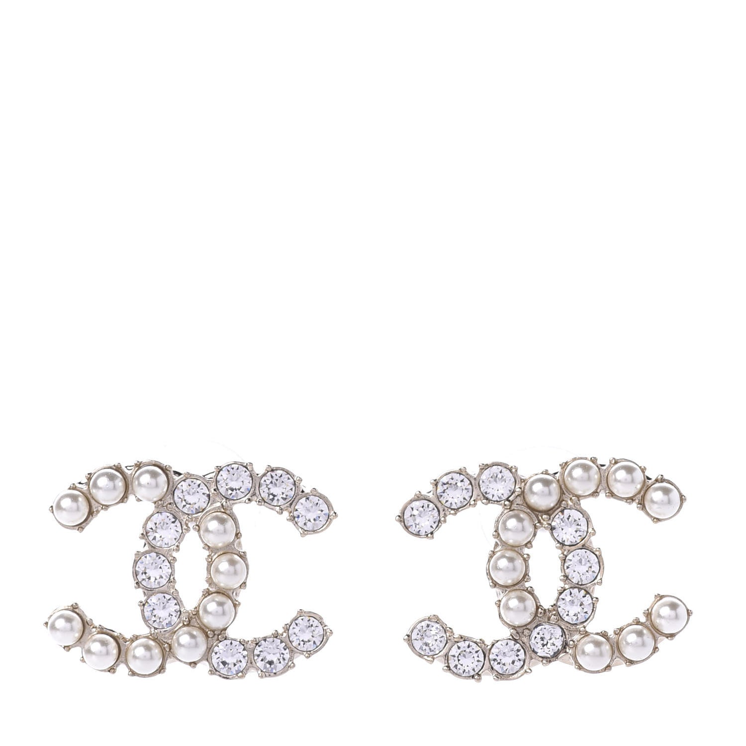 Chanel Crystal Pearl CC Dazzling Domino Earrings Gold 1 of 6