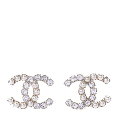 Chanel Crystal Pearl CC Dazzling Domino Earrings Gold 1 of 6