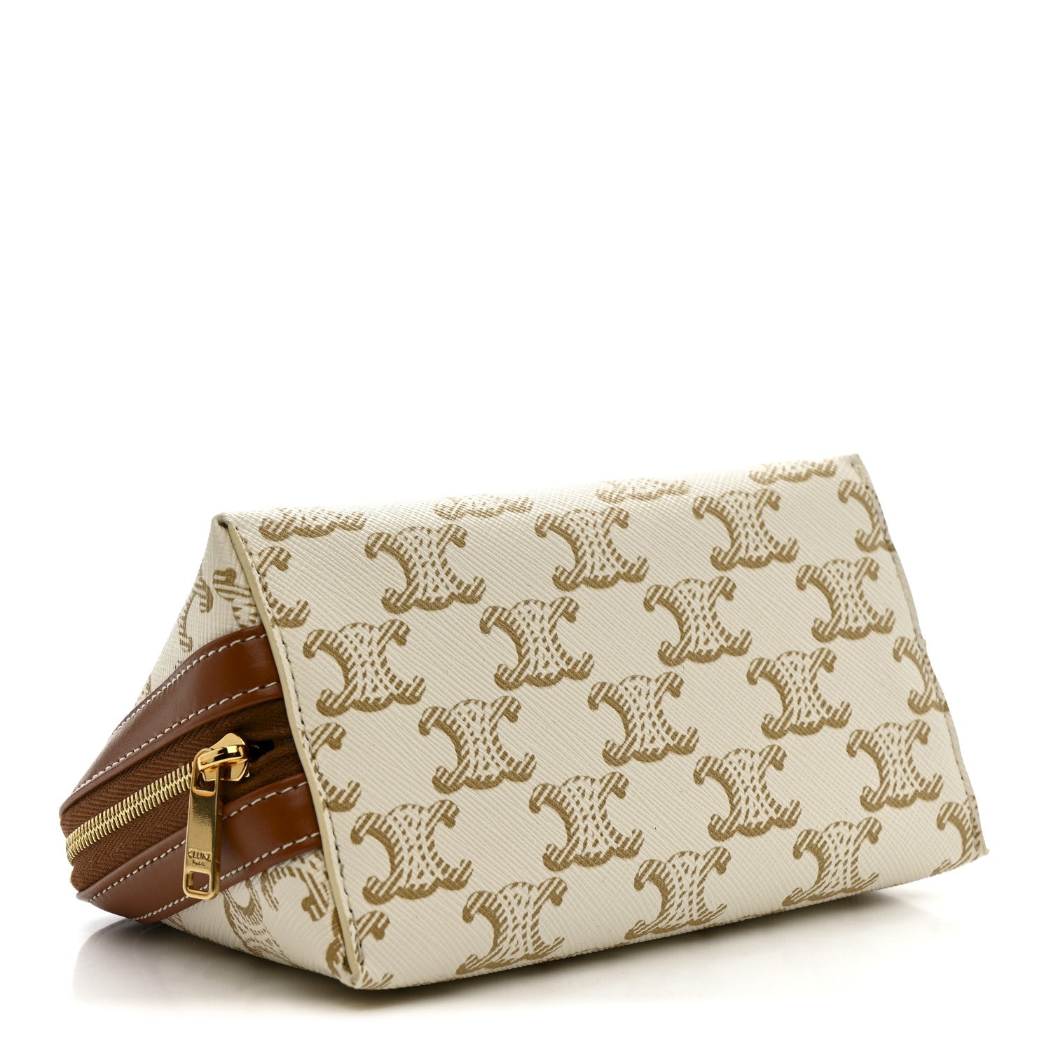 Celine Triomphe Canvas Calfskin Small Cosmetic Pouch White 4 of 8