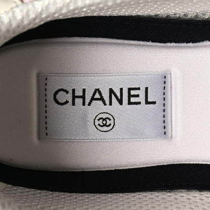Chanel Suede Fabric Calfskin Womens CC Sneakers 40 Pink Grey White 7 of 8