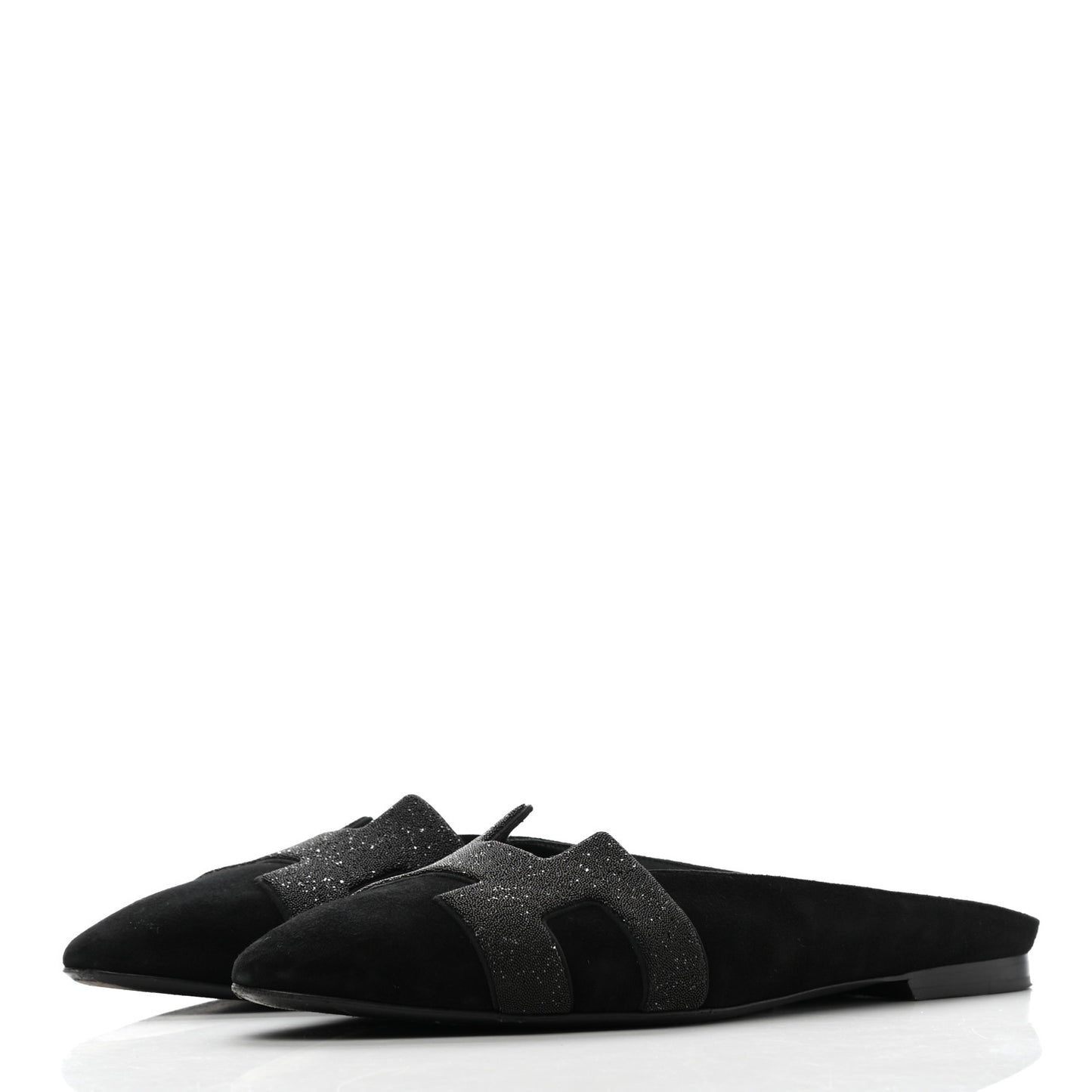 Satin Suede Goatskin Crystal Roxane Mules 39 Black