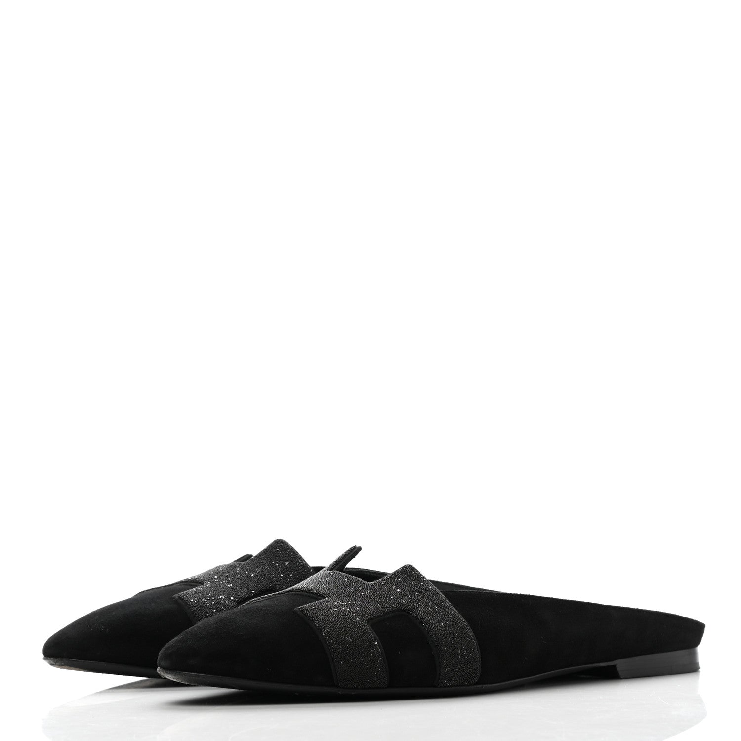 Hermes Satin Suede Goatskin Crystal Roxane Mules 39 Black 3 of 12