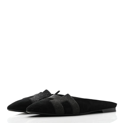 Hermes Satin Suede Goatskin Crystal Roxane Mules 39 Black 3 of 12