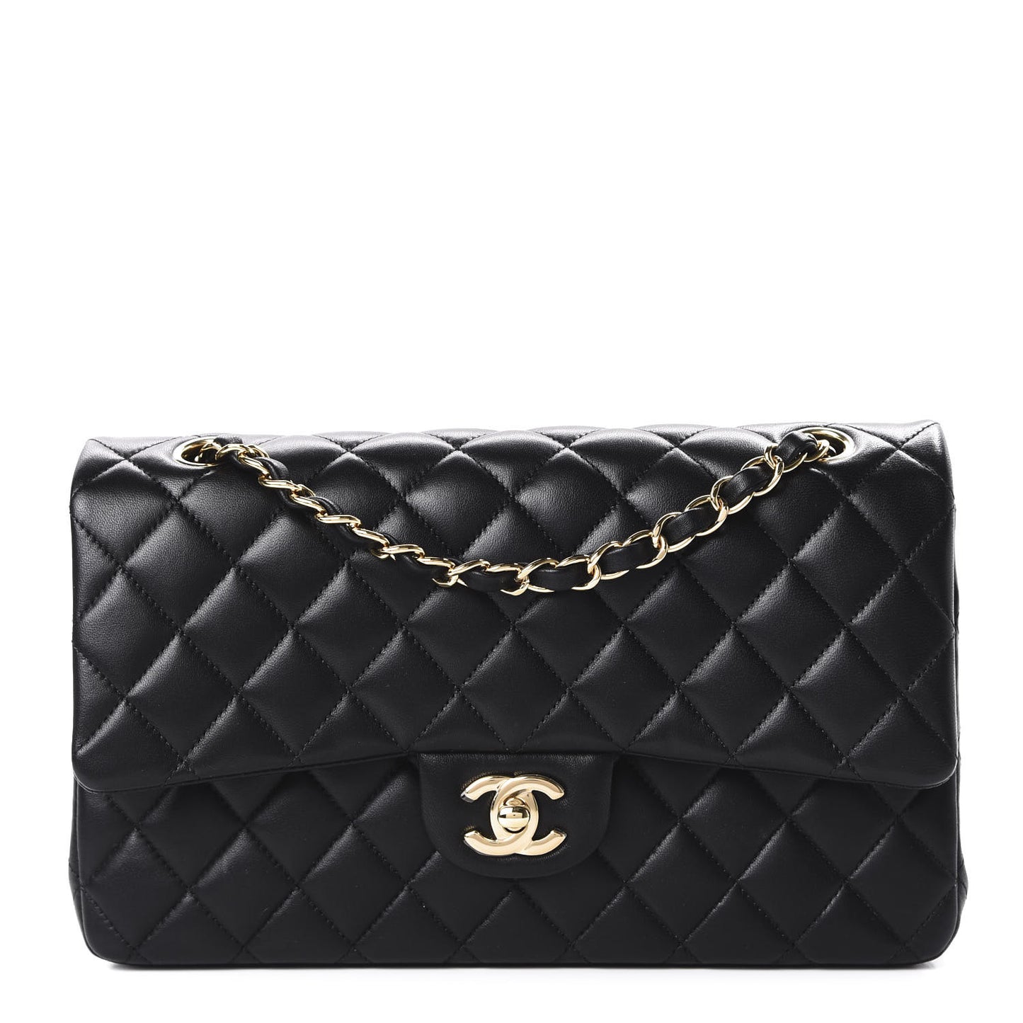 Lambskin Quilted Medium Double Flap Black