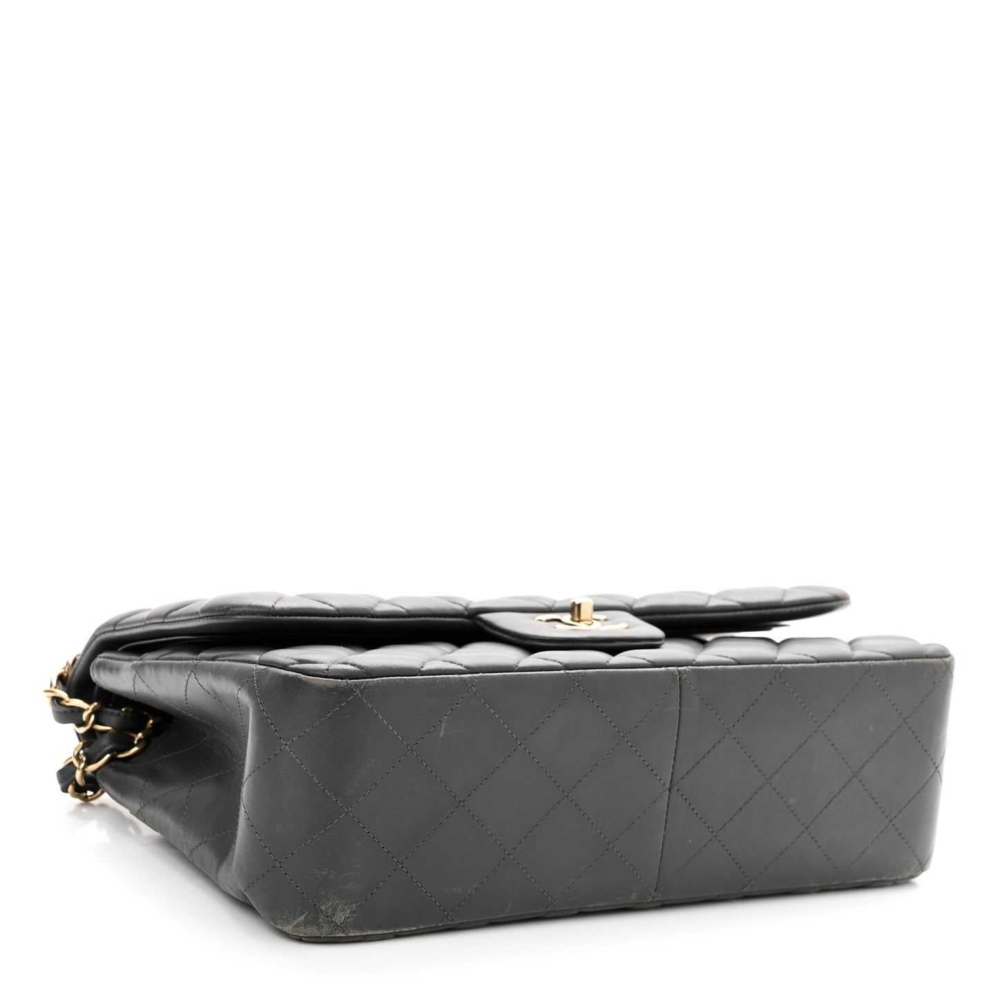 Caviar Quilted Jumbo Double Flap Dark Grey