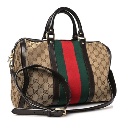 Gucci Monogram Selleria Calfskin Vintage Web Medium Boston Beige Ebony Cocoa 3 of 18