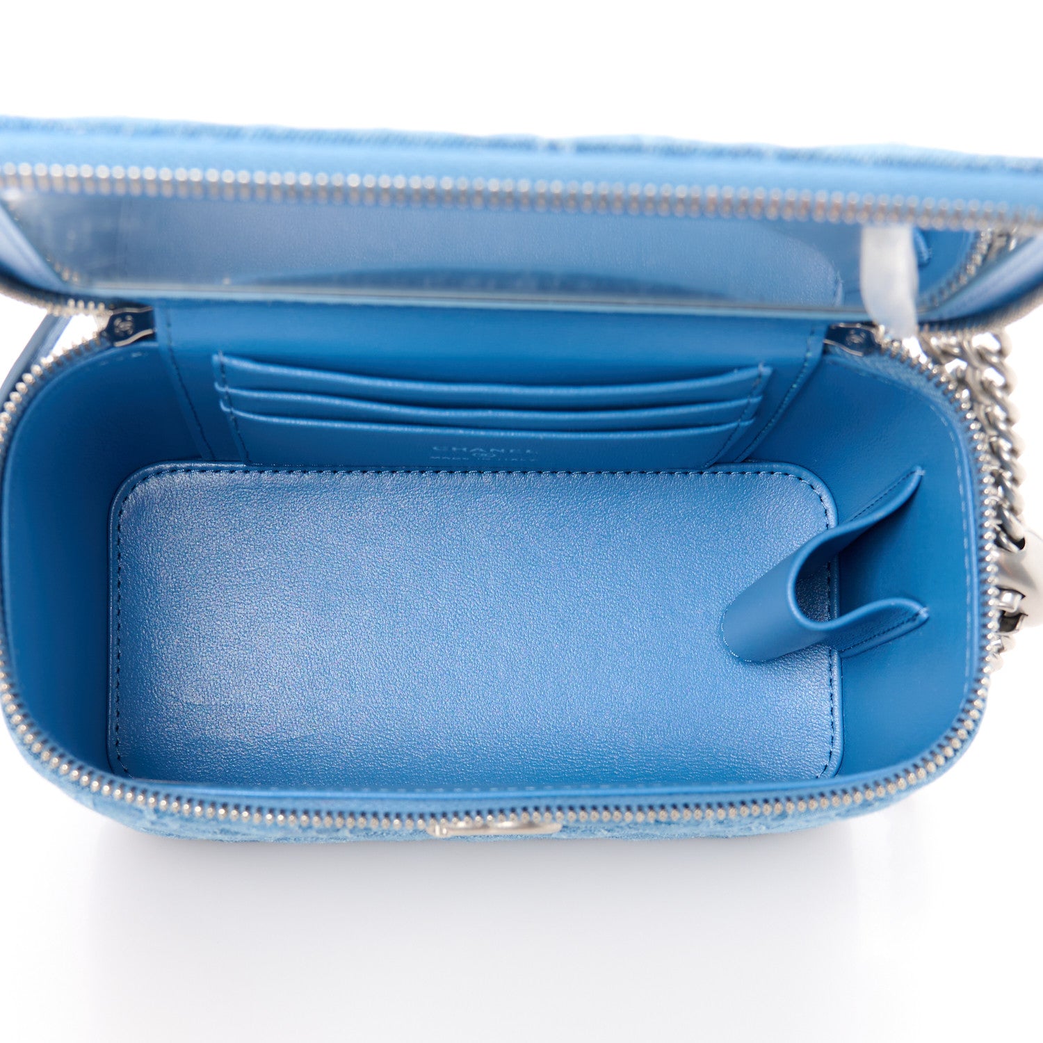 Chanel Denim Quilted Sweetheart Small Vanity Case With Chain Blue 5 of 11