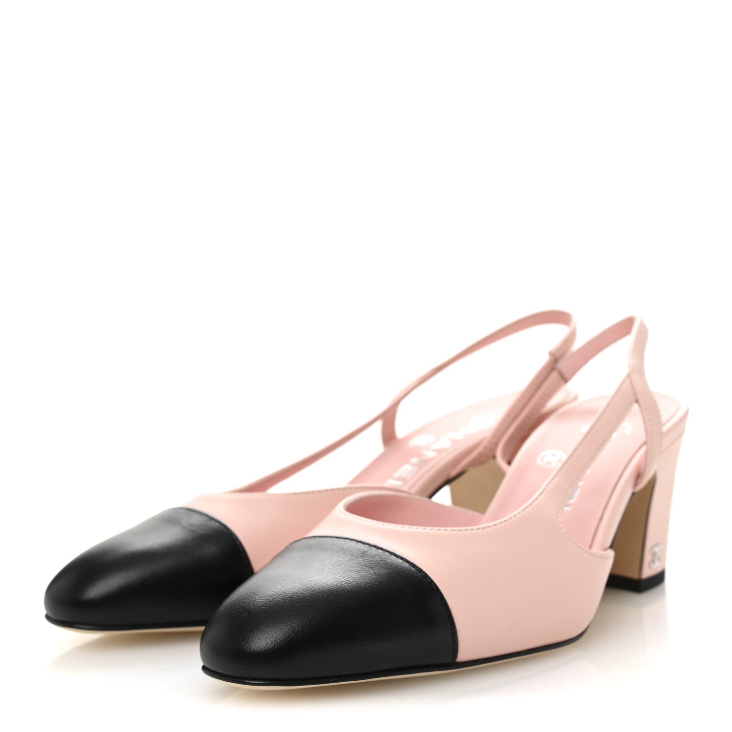 Chanel Lambskin Cap Toe CC Slingback Pumps 36 Light Pink Black 3 of 10