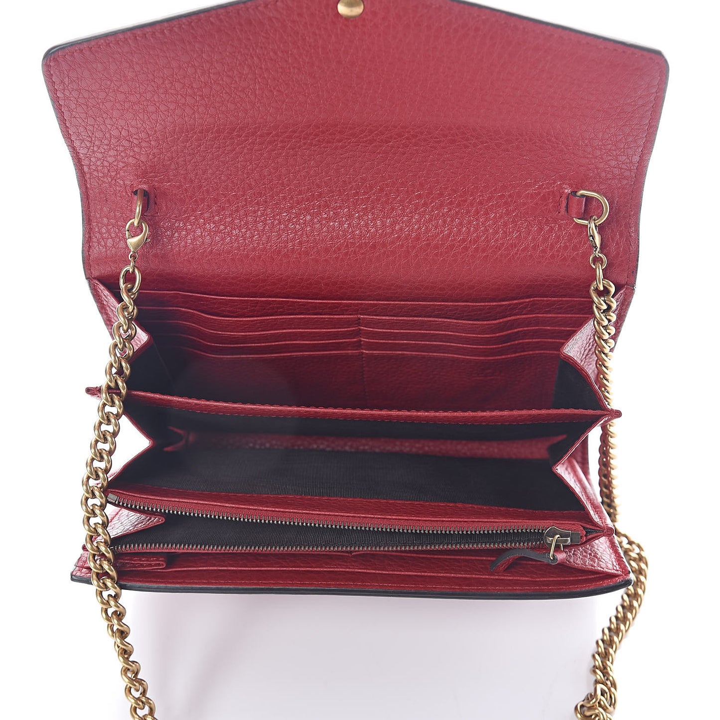 Calfskin GG Marmont Chain Wallet Vulcanic Red